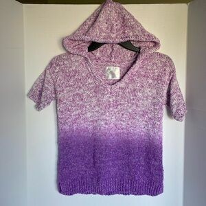 Justice purple Ombre hooded knit  short sleeve sweater girls size 14